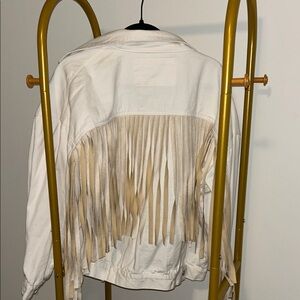 Lizard Thicket Cream Fringe Jean Jacket